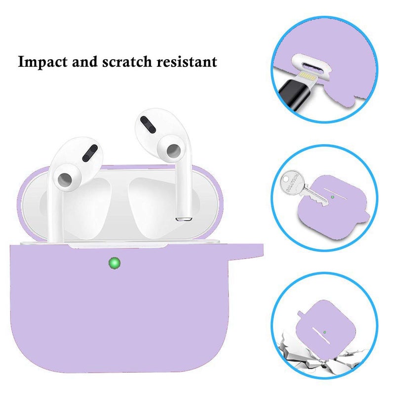 Cypher.V Protective Case Cover for Airpods Pro Charging Case, Upgraded Air Pods Silicone Case Skin with Soft Cute Fluffy Ball Pom Pom Keychain Kit (A, Purple) - Image 3
